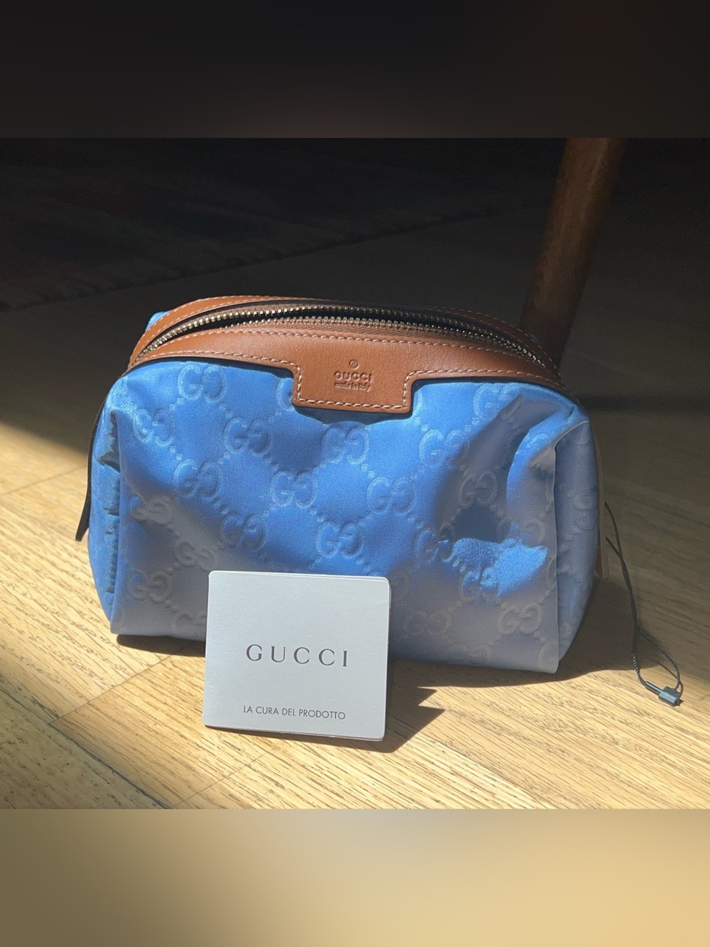 Gucci Blue Nylon Leather Wash Bag (NEW NEVER USED)